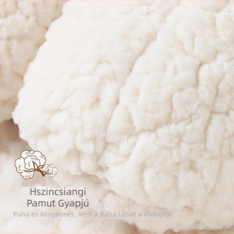 Téli babacipő zoknival, vastag fleece bélés, aranyos plüss mintás cipő az első lépésekhez