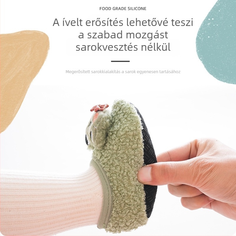 Vastagított zöld bébi padlós zokni csúszásmentes puha talppal – rajzfilm mintás korai oktatáshoz