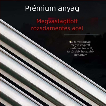 Rozsdamentes acélból készült, egyrészes hegesztett rúdfej, falvastagság 0.8 mm; sokoldalú rúd magas helyekről gyümölcs szedéséhez, horgászbot és harpun.