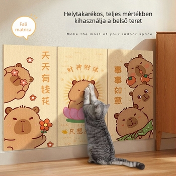 Függőleges falra szerelt macska karmoló deszka, kopásálló felülettel, önragasztó falvédő matricával, macska mászásához és karmok reszeléséhez