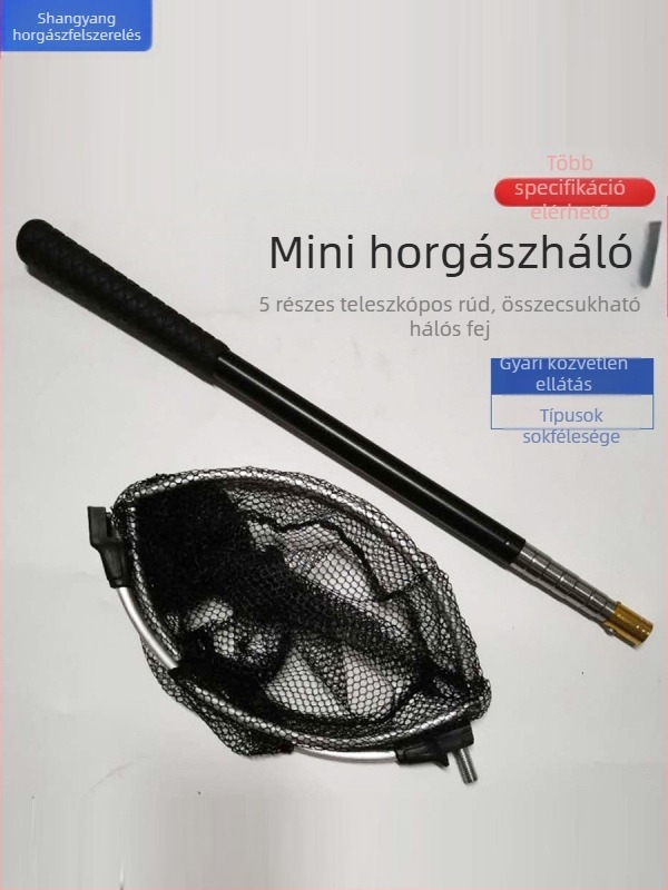 Kompakt mini horgászháló alumínium fejjel, kihúzható fej