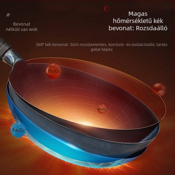 Zhangqiu kézzel készített hagyományos vasból készült wok gömbölyű alappal, bevonat nélkül, tapadásmentes, alkalmas gáztűzhelyhez és indukciós főzőlaphoz
