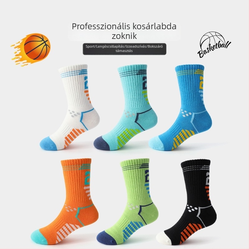 Gyermekek pamut kosárlabda zoknijai, középhosszú, tavasz–ősz, légáteresztő, nedvszívó, szagtalanító, fiúknak