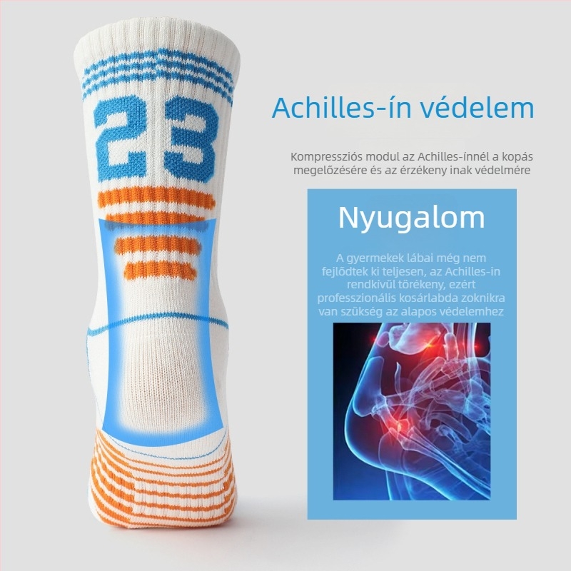 Gyermekek pamut kosárlabda zoknijai, középhosszú, tavasz–ősz, légáteresztő, nedvszívó, szagtalanító, fiúknak