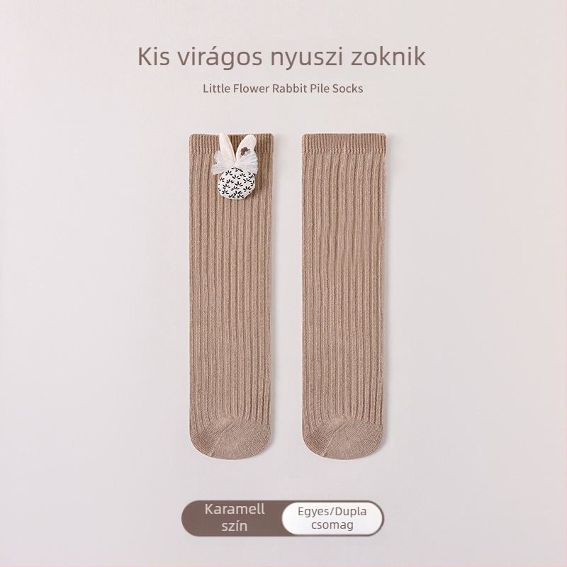 Őszi pamutból készült középmagas zoknik lányoknak, masnival, koreai stílusú, japán virágmintás