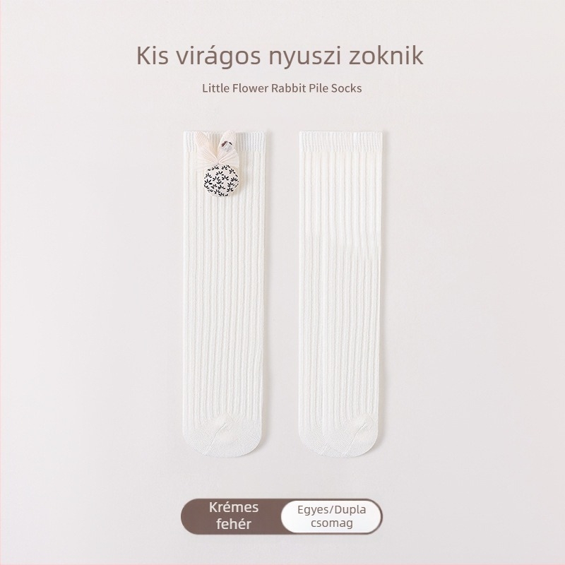 Őszi pamutból készült középmagas zoknik lányoknak, masnival, koreai stílusú, japán virágmintás