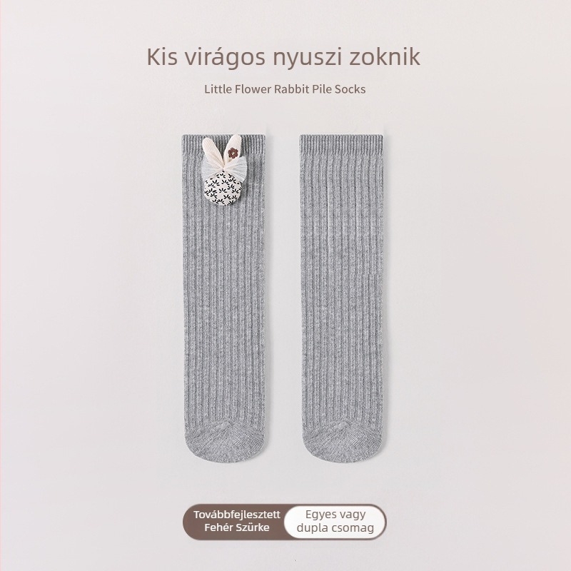 Őszi pamutból készült középmagas zoknik lányoknak, masnival, koreai stílusú, japán virágmintás