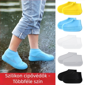 Szilikon esővédő cipőfedők, vastított, hordozható, felnőtteknek és gyerekeknek, vízálló, csúszásmentes, kültéri használatra