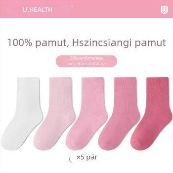 Gyerek zokni tavasz–ősz, 100% pamut, lányoknak, egyszínű, antibakteriális és dezodoráló, varrat nélküli, középmagas hossz