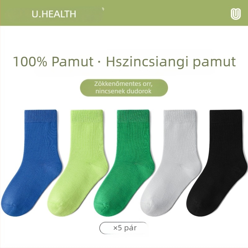 Gyerek zokni tavasz–ősz, 100% pamut, lányoknak, egyszínű, antibakteriális és dezodoráló, varrat nélküli, középmagas hossz