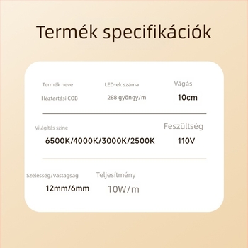 Kültéri vízálló 110V-os LED-szalag, öntapadós COB lágy lineáris szalag, 288 LED, CRI ≥98, fehér / meleg fehér / meleg sárga