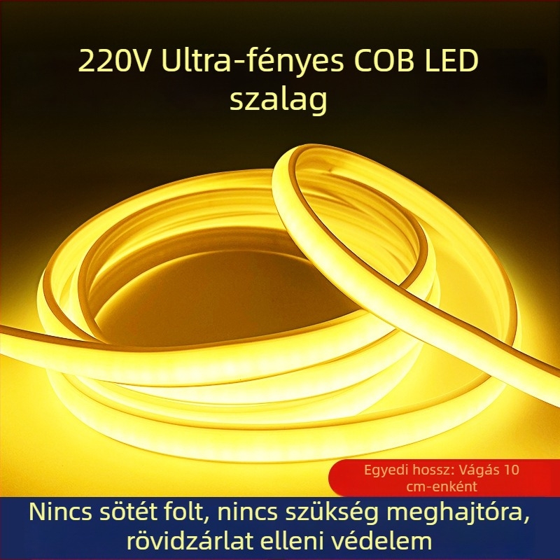 220V COB LED szalag, kültéri vízálló, mennyezeti beépített csatornához, nagy fényerejű hangulatvilágítás, részecske-mentes, otthoni világítás