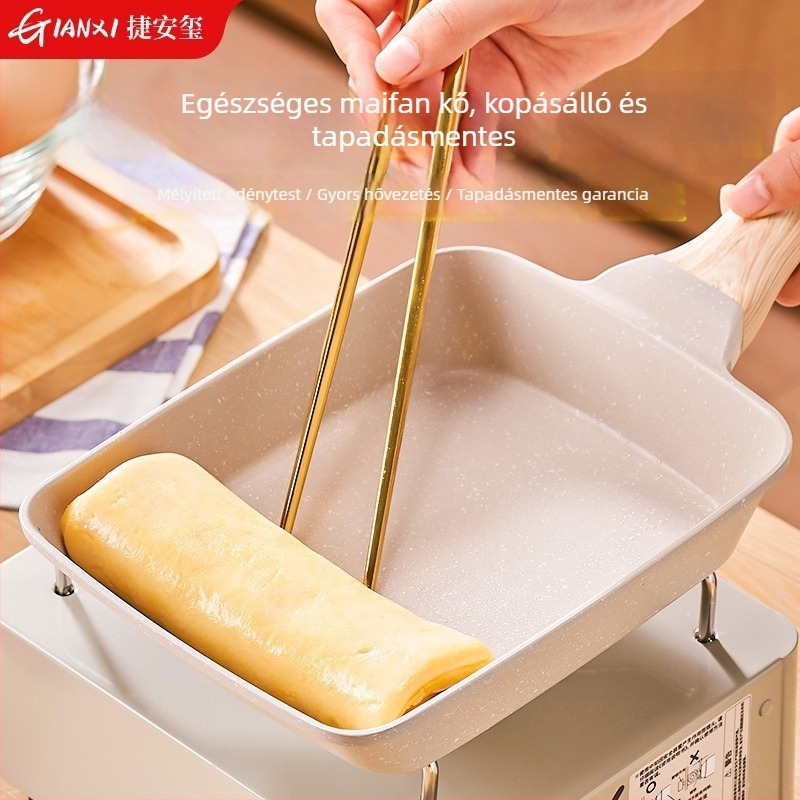 Tapadásmentes négyszögletes tamagoyaki serpenyő Maifan-kővel – japán stílusú