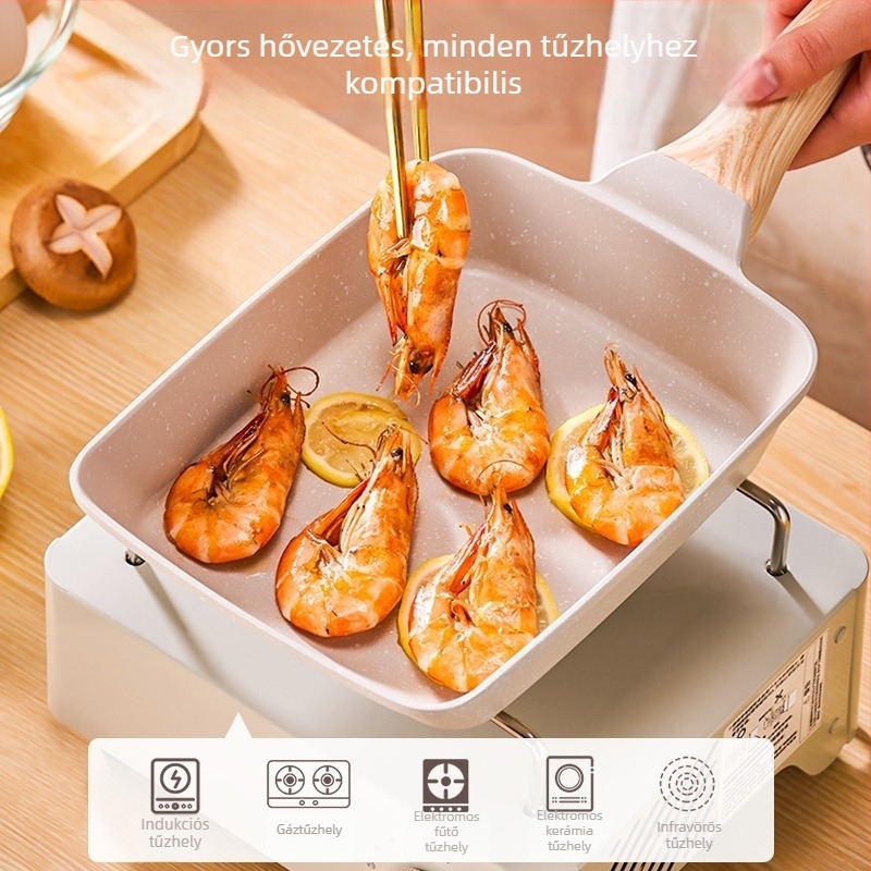 Tapadásmentes négyszögletes tamagoyaki serpenyő Maifan-kővel – japán stílusú