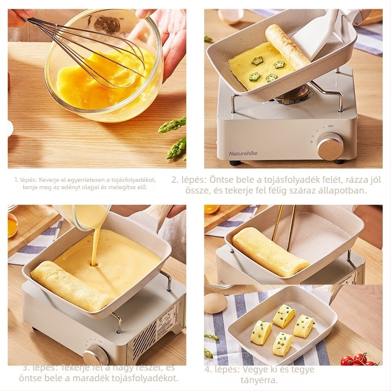 Tapadásmentes négyszögletes tamagoyaki serpenyő Maifan-kővel – japán stílusú