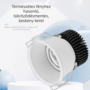Beépíthető LED spotlámpa keskeny kerettel és domborodó formával, antireflexiós felülettel, magas színvisszaadási indexű nappali világításhoz; mennyezeti downlight és falmosó világítás