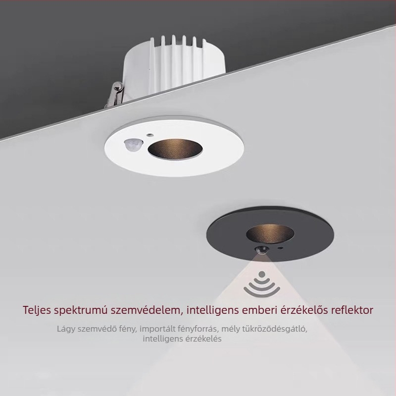 Mozgásérzékelős LED spot a folyosókhoz és bejáratokhoz, downlight bejárati szenzorral, anti-glare világítás