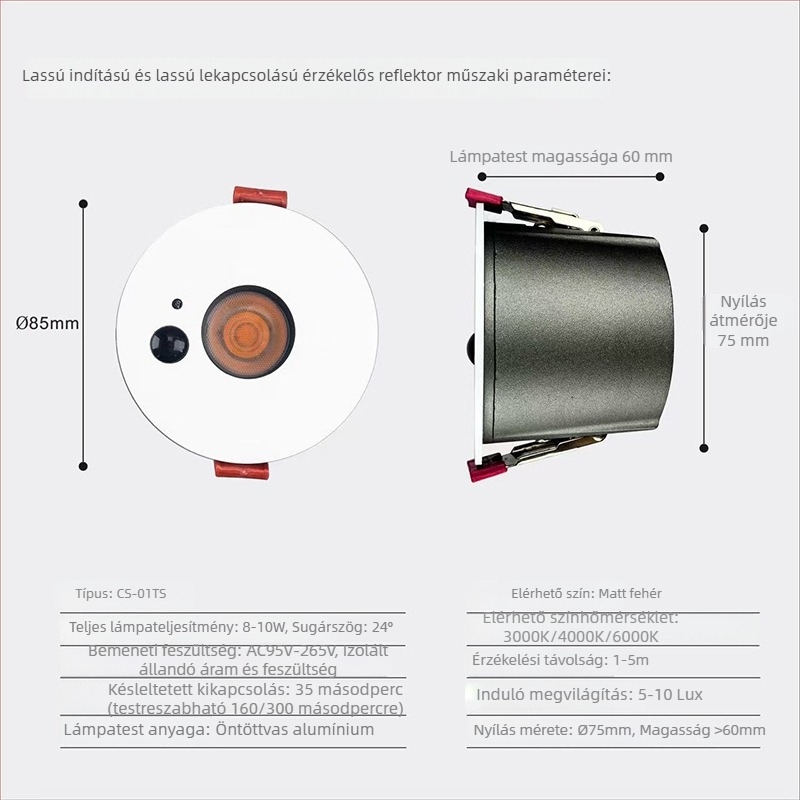 Mozgásérzékelős LED spot a folyosókhoz és bejáratokhoz, downlight bejárati szenzorral, anti-glare világítás