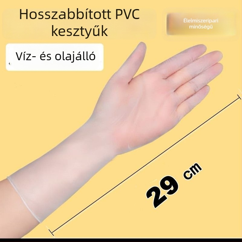12 hüvelykes hosszúságú, élelmiszer-minőségű egyszer használatos kesztyűk, vízállóak mosogatáshoz és háztartási munkákhoz, vastagított PVC