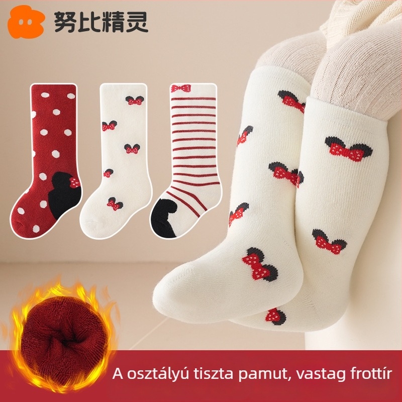Baba téli zokni bélelt fleece-sel, vastag, középső szárú, újszülötteknek 0–12 hónap, pamut