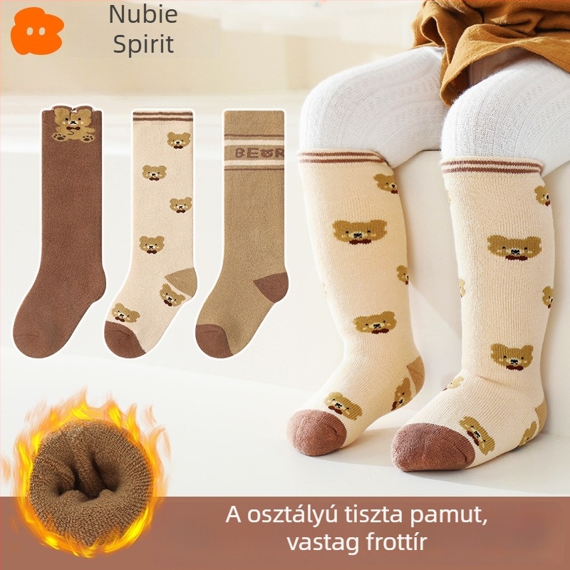 Baba téli zokni bélelt fleece-sel, vastag, középső szárú, újszülötteknek 0–12 hónap, pamut