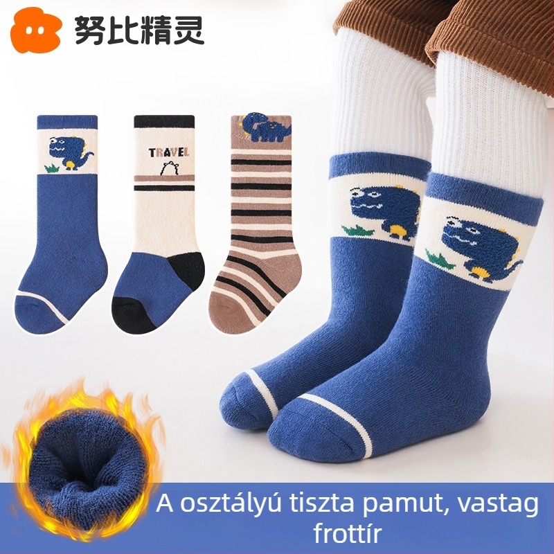 Baba téli zokni bélelt fleece-sel, vastag, középső szárú, újszülötteknek 0–12 hónap, pamut