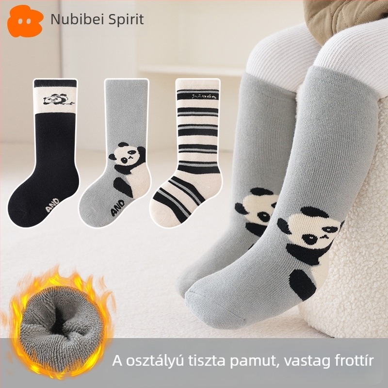 Baba téli zokni bélelt fleece-sel, vastag, középső szárú, újszülötteknek 0–12 hónap, pamut