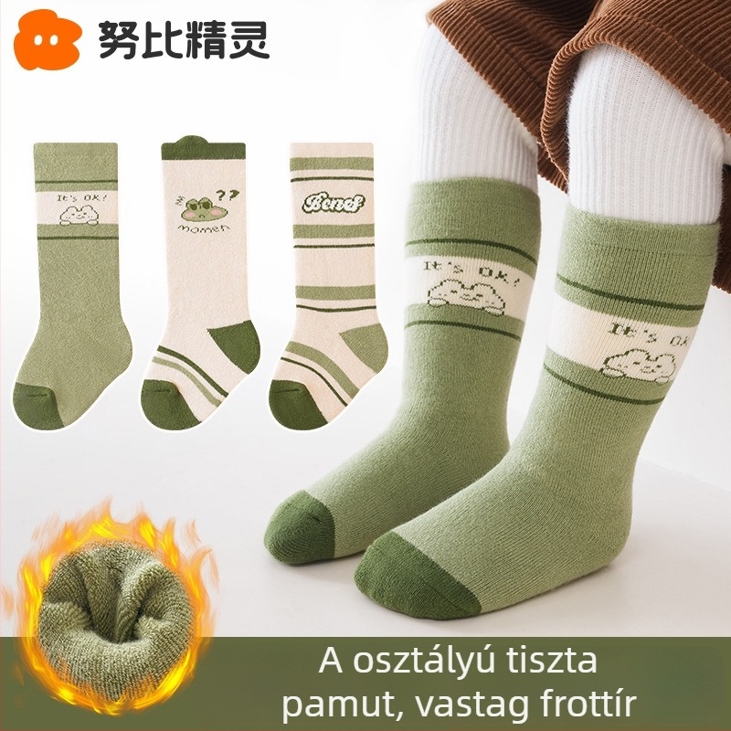 Baba téli zokni bélelt fleece-sel, vastag, középső szárú, újszülötteknek 0–12 hónap, pamut