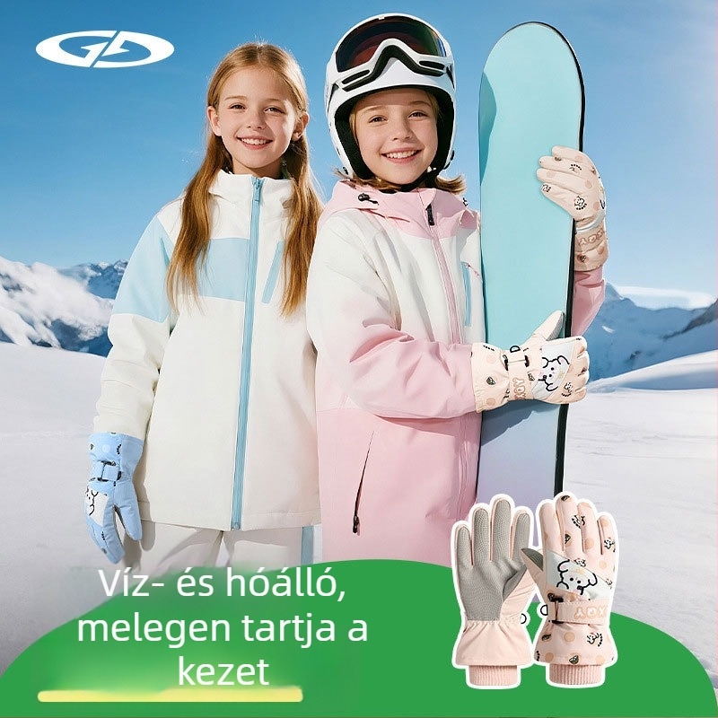 Gyerek síkesztyűk, vízálló, melegen bélelt fleece-sel, vastított, uniszex, 2–8 éveseknek.