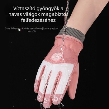 Gyerek síkesztyűk, uniszex, őszi-téli, szélvédett, vízálló, csúszásmentes, csíkos mintával, meleg 5–13 éveseknek