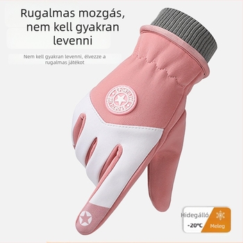 Gyerek síkesztyűk, uniszex, őszi-téli, szélvédett, vízálló, csúszásmentes, csíkos mintával, meleg 5–13 éveseknek