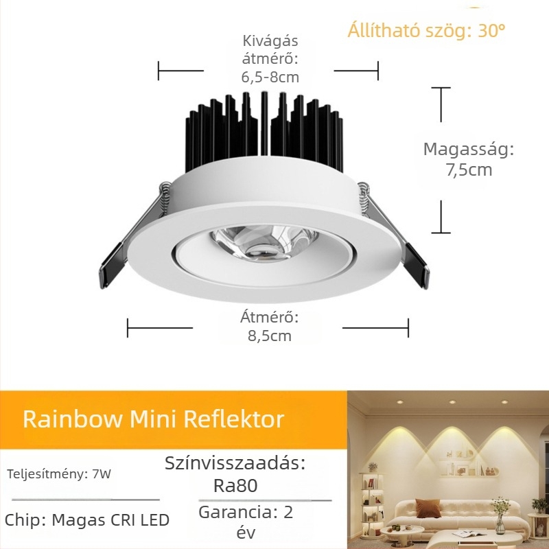 Rainbow Hill LED körkörös beépített downlight, anti-glare dizájn macska szem