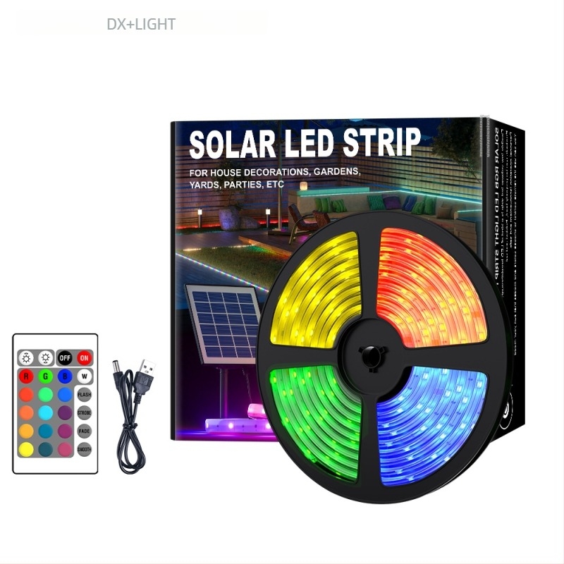 Napelemes kültéri LED-szalag kerthez és udvarhoz, vízálló 5050 LED-ekkel, 30 LED/m, távirányító
