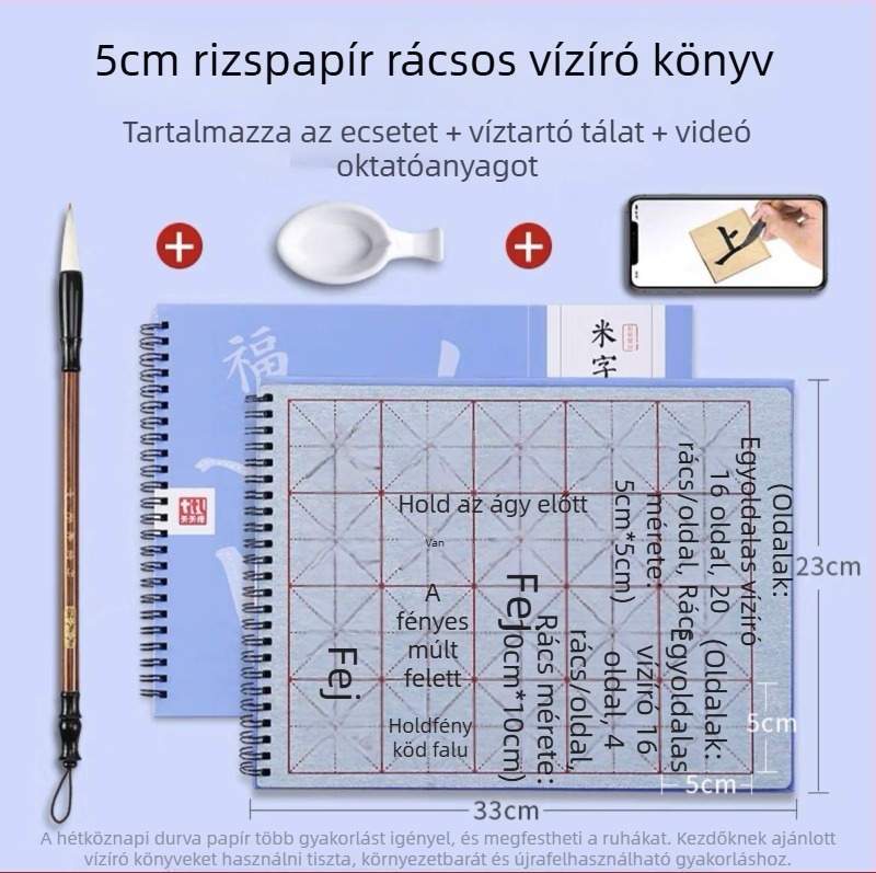 Vízírásos kalligráfia gyakorlóanyag kezdőknek, egyrészes gyakorlólap, nem szőtt anyagú kendő