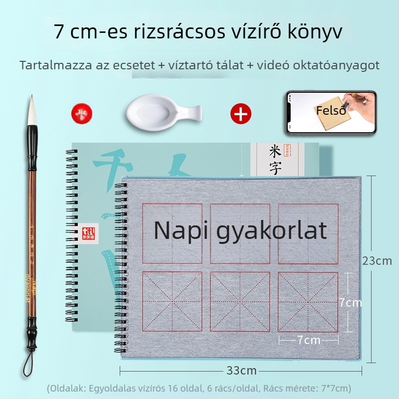 Vízírásos kalligráfia gyakorlóanyag kezdőknek, egyrészes gyakorlólap, nem szőtt anyagú kendő