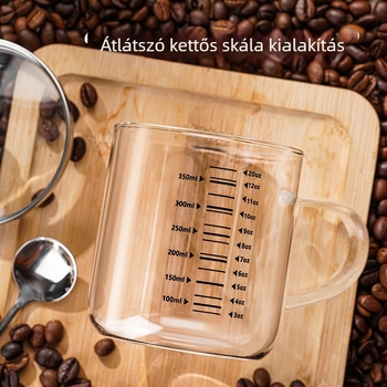 Hőálló tejes pohár hőmérsékleti skálával, egyszerű fogantyúval, boroszilikát üveg