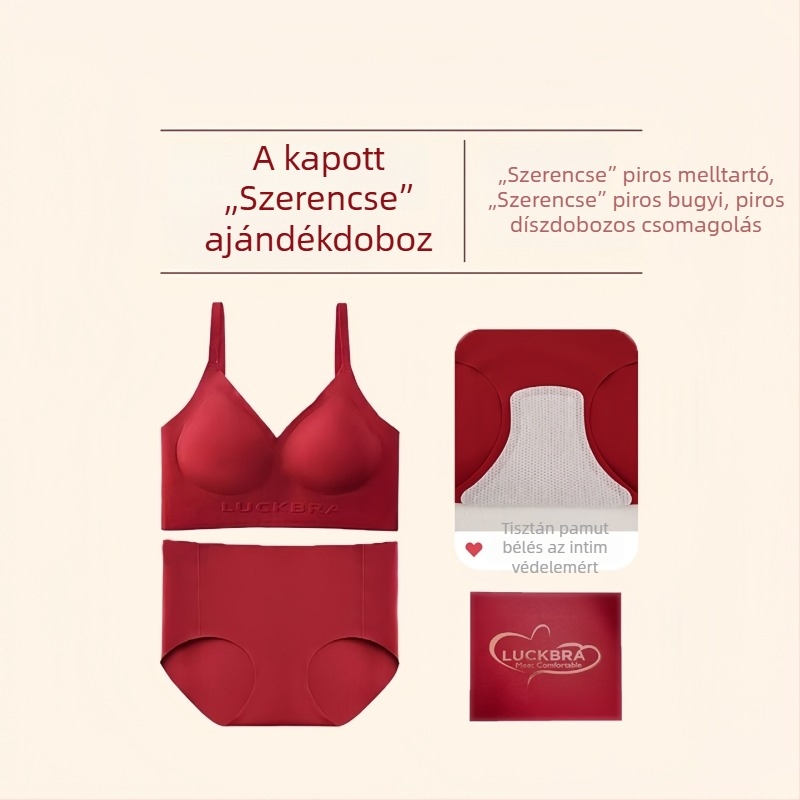Piros, seamless melltartó és alsónemű szett nőknek a horoszkóp évében, merevítő nélkül, kismell, push-up esküvői szett