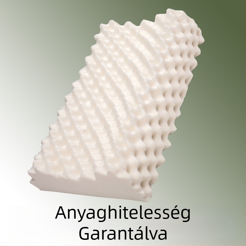 Természetes latexből készült párna felnőtteknek, farkasfog alakú, nyaki támasz, magasság 10-15 cm, súly 0.5-1 kg, latex tartalom 90%+