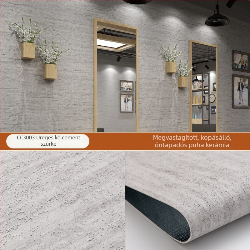 Öntapadós PVC falpanelek, 3D-s porcelánkő hatással, ütésálló, egyenetlen falakhoz, imitáció csempére és terrakottára