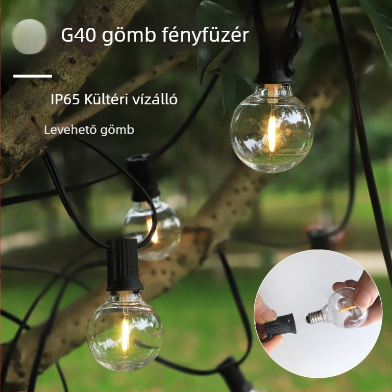 G40 LED napelemes kültéri fényfüzér kerthez és udvarhoz – retro gömb dekoráció
