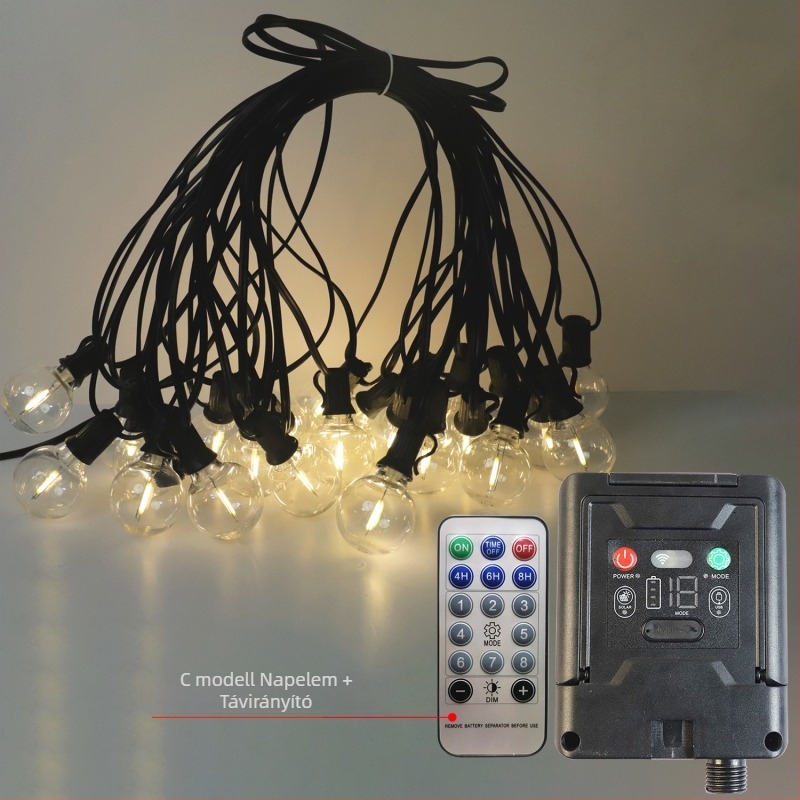 G40 LED napelemes kültéri fényfüzér kerthez és udvarhoz – retro gömb dekoráció