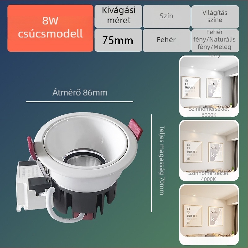 LED fal-wash spotlámpa a mennyezetbe beépítve, keskeny keret, anti-glare, nincs főfény, otthonokra és hotel szobákhoz