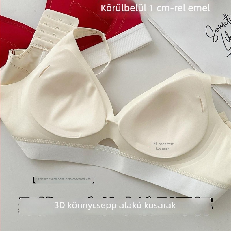 Drót nélküli melltartó kis keblekhez, mély V-dekoltázs, puha gélelmű támasz, emelés, oldalsó formázás, nincs ac, 3/4 kosár, vékony formázott kosár, rögzített vállpántok, hátul három soros zár