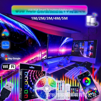 RGB LED szalag a TV háttérvilágításához, zeneszinkron, Wi‑Fi és Bluetooth, intelligens gamer asztali hangulatvilágítás