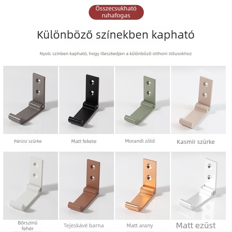Alumínium ötvözetű ruhakapocs, láthatatlan, fúrás nélküli falra szerelhető, egysoros kampók, összecsukható gardrób-kiegészítő