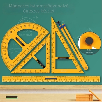 Nagy mágneses geometriai készlet oktatáshoz: háromszög, körző és szögmérő a táblán történő körök rajzolásához