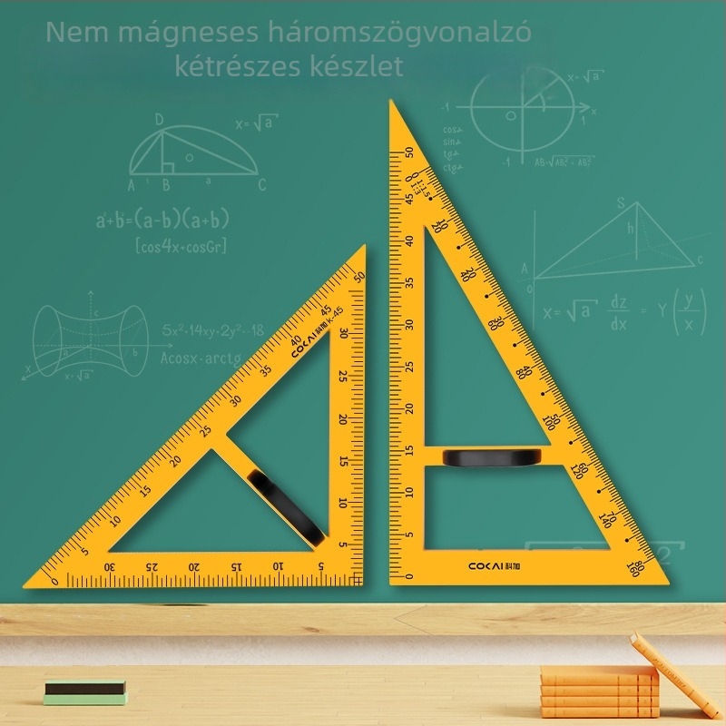 Nagy mágneses geometriai készlet oktatáshoz: háromszög, körző és szögmérő a táblán történő körök rajzolásához