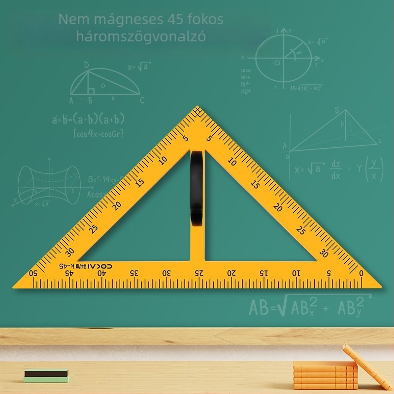 Nagy mágneses geometriai készlet oktatáshoz: háromszög, körző és szögmérő a táblán történő körök rajzolásához
