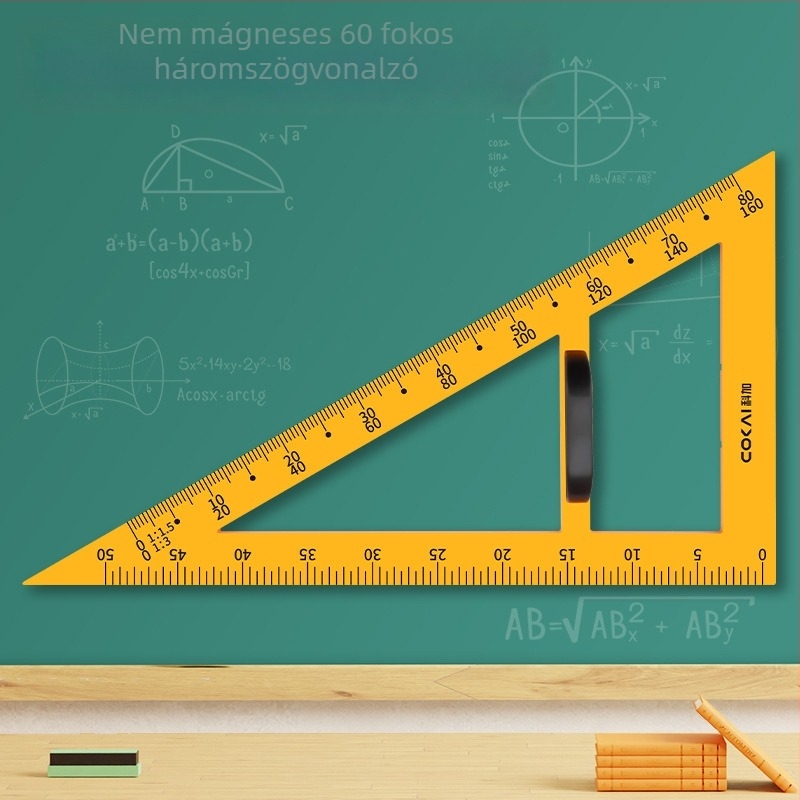 Nagy mágneses geometriai készlet oktatáshoz: háromszög, körző és szögmérő a táblán történő körök rajzolásához