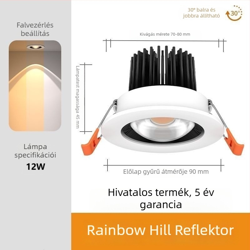 Kettős rétegű anti‑glare LED spotlámpa, szivárvány-domb alakú, beépített falmosó LED világítás a nappaliba